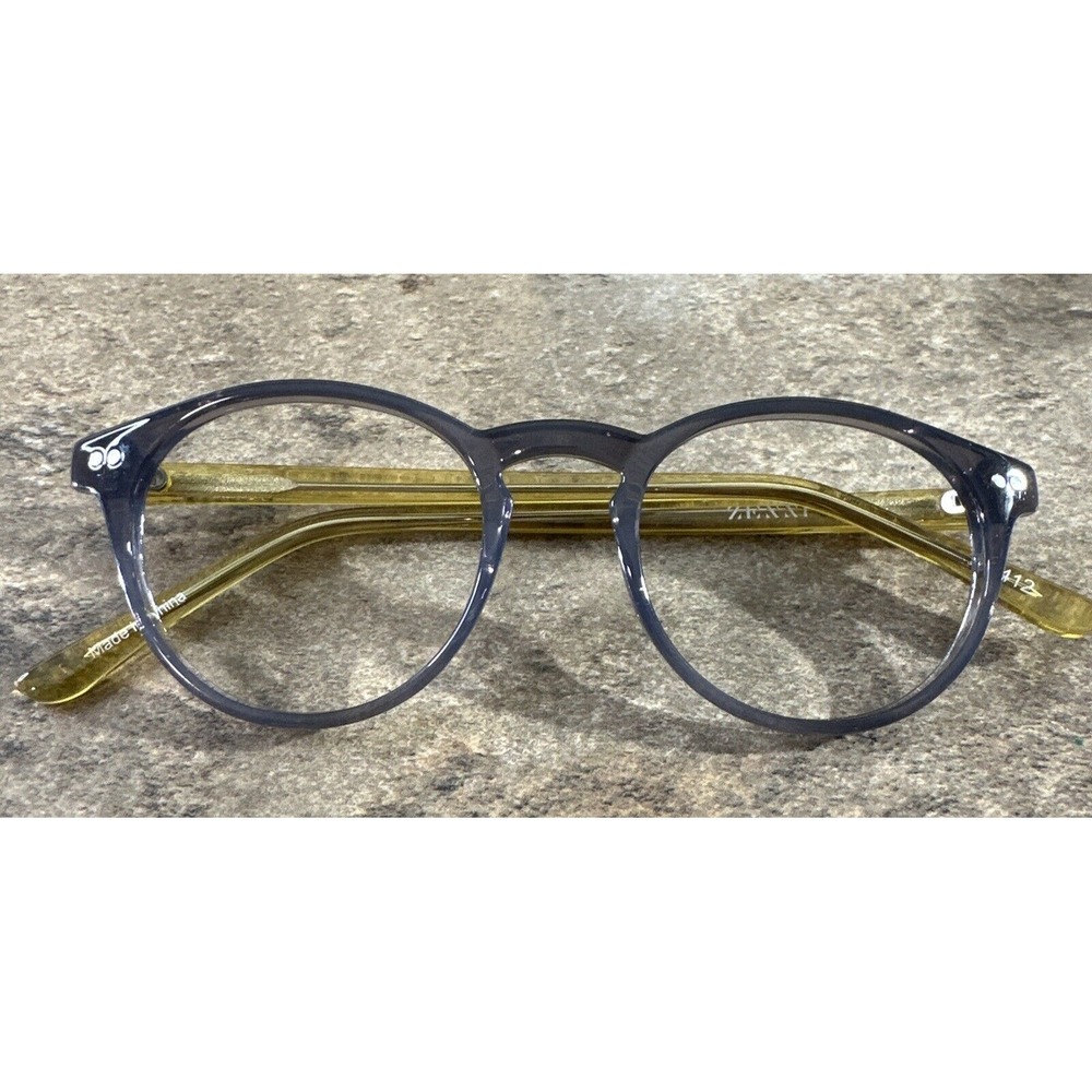 Zenni 127412 Gray Yellow Round Full Rim Eyeglasses Frames 46-17-145-40mm G23